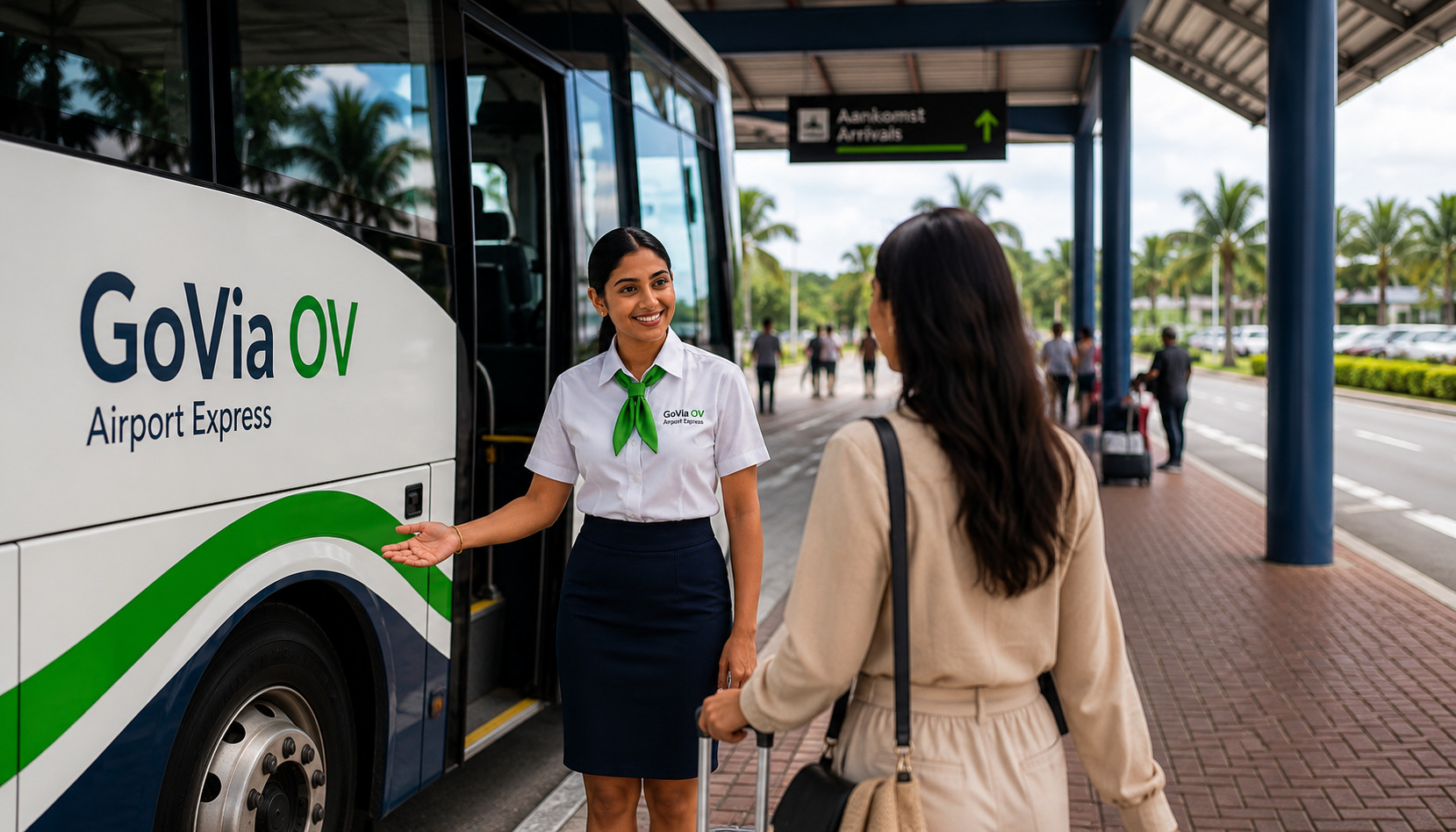 GoVia Express Connect staff helping a traveller at the airport